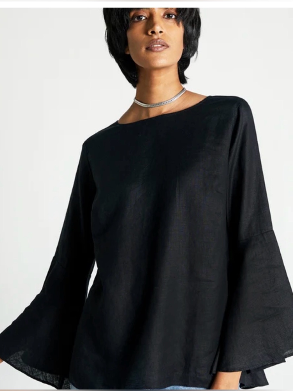 New Resistor Women’s Black Hemp The Button Back Shirt Xl Sustainable Bell Sleeve